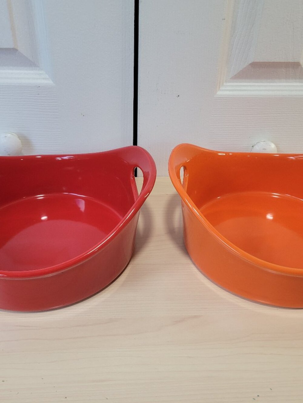 Set of 2 RACHAEL RAY Red Orange Stoneware Bubble & Brown Oval Baking Dishes EUC